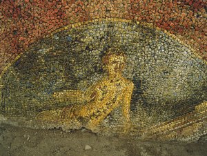 ローマのクイリナーレにあるキュラシエの兵舎の下にある古代の建物のモザイク（モザイク） 作： Roman